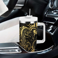 Gold And Black Aoteara Horse Racing Tumbler With Handle NZ Maori Pattern