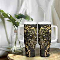 Gold And Black Aoteara Horse Racing Tumbler With Handle NZ Maori Pattern