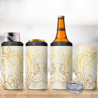 Gold And White Aoteara Horse Racing 4 in 1 Can Cooler Tumbler NZ Maori Pattern