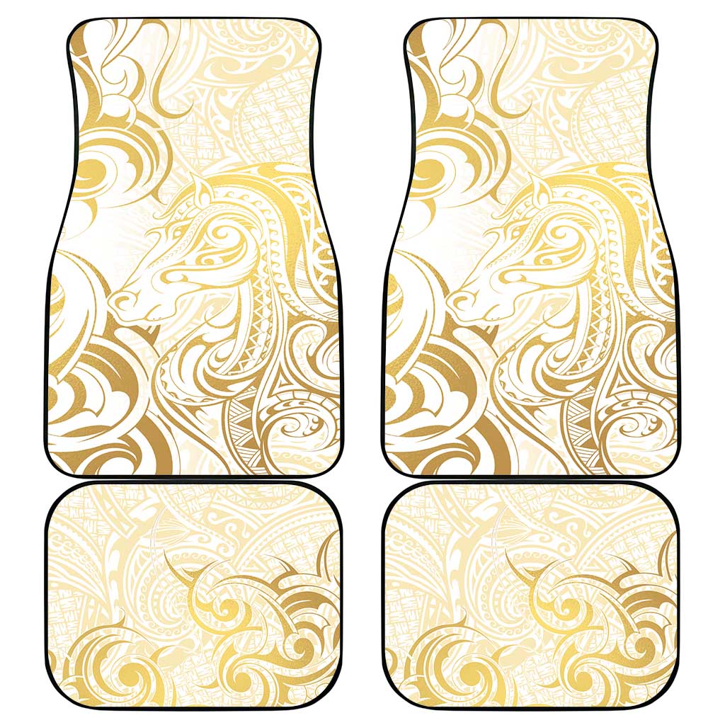 Gold And White Aoteara Horse Racing Car Mats NZ Maori Pattern
