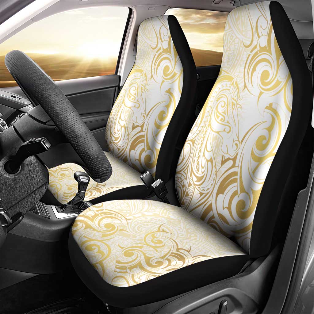 Gold And White Aoteara Horse Racing Car Seat Cover NZ Maori Pattern