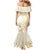 Gold And White Aoteara Horse Racing Mermaid Dress NZ Maori Pattern