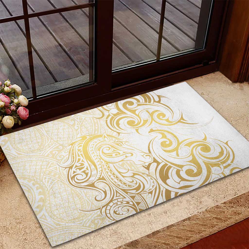 Gold And White Aoteara Horse Racing Rubber Doormat NZ Maori Pattern