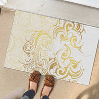 Gold And White Aoteara Horse Racing Rubber Doormat NZ Maori Pattern