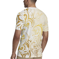 Gold And White Aoteara Horse Racing Rugby Jersey NZ Maori Pattern