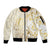 Gold And White Aoteara Horse Racing Sleeve Zip Bomber Jacket NZ Maori Pattern