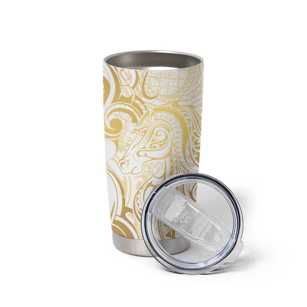Gold And White Aoteara Horse Racing Tumbler Cup NZ Maori Pattern