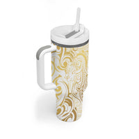 Gold And White Aoteara Horse Racing Tumbler With Handle NZ Maori Pattern