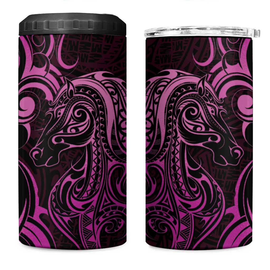 Pink Aoteara Horse Racing 4 in 1 Can Cooler Tumbler NZ Maori Pattern