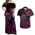 Pink Aoteara Horse Racing Couples Matching Off Shoulder Maxi Dress and Hawaiian Shirt NZ Maori Pattern