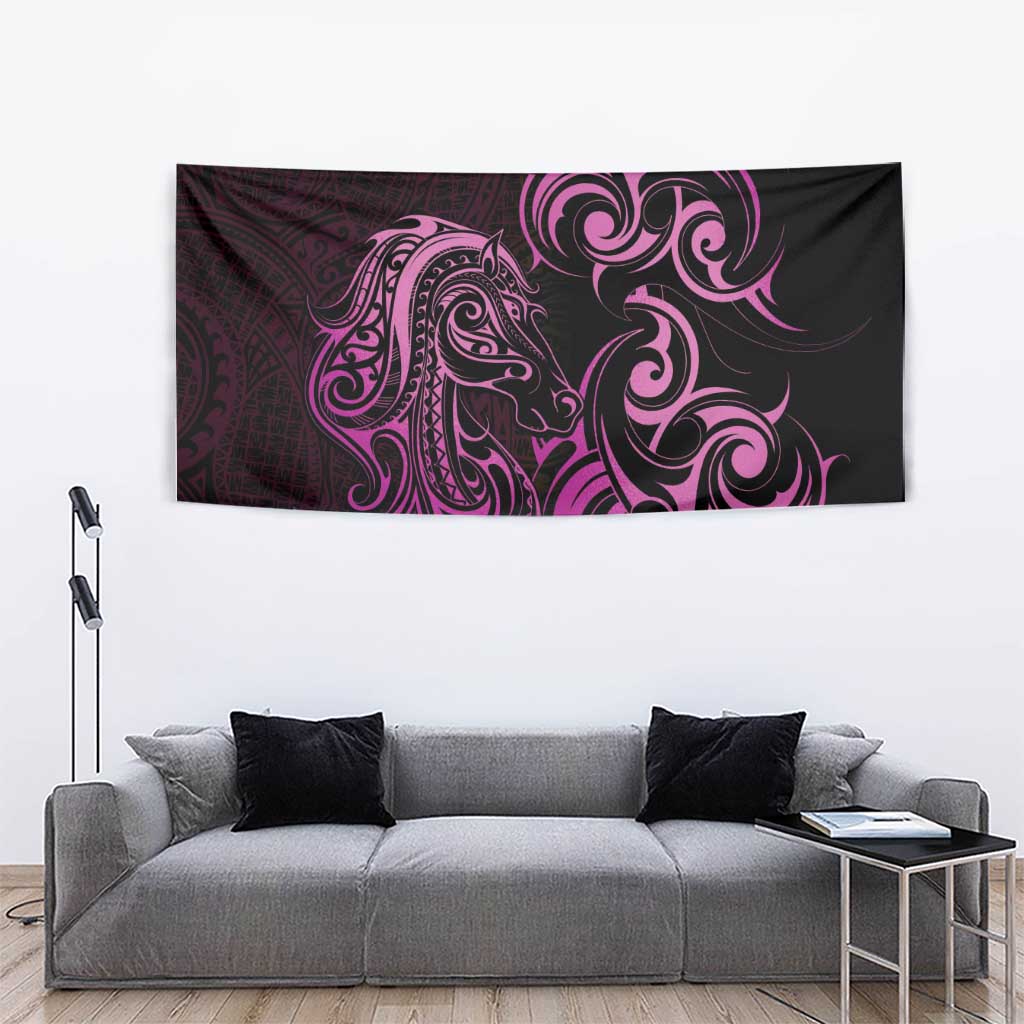 Pink Aoteara Horse Racing Tapestry NZ Maori Pattern