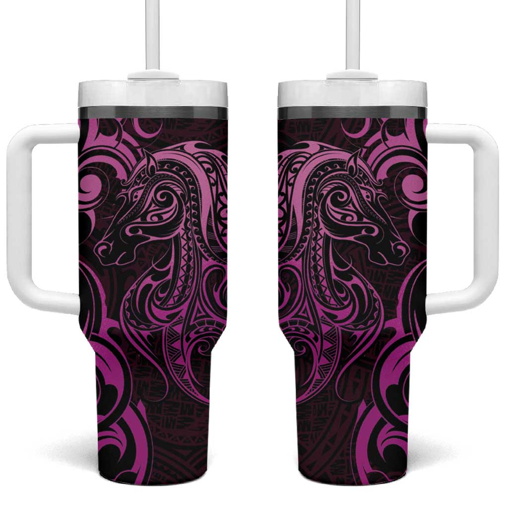 Pink Aoteara Horse Racing Tumbler With Handle NZ Maori Pattern