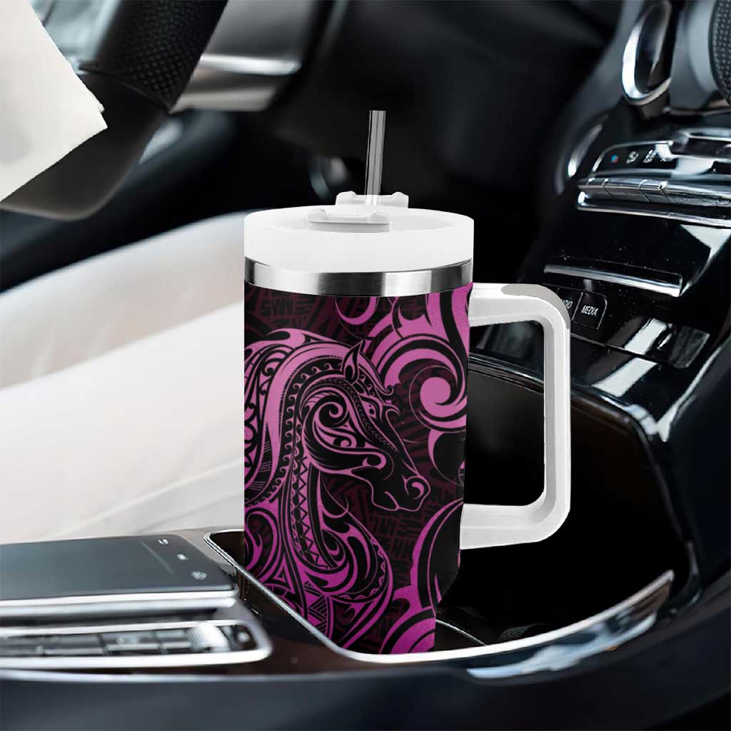 Pink Aoteara Horse Racing Tumbler With Handle NZ Maori Pattern