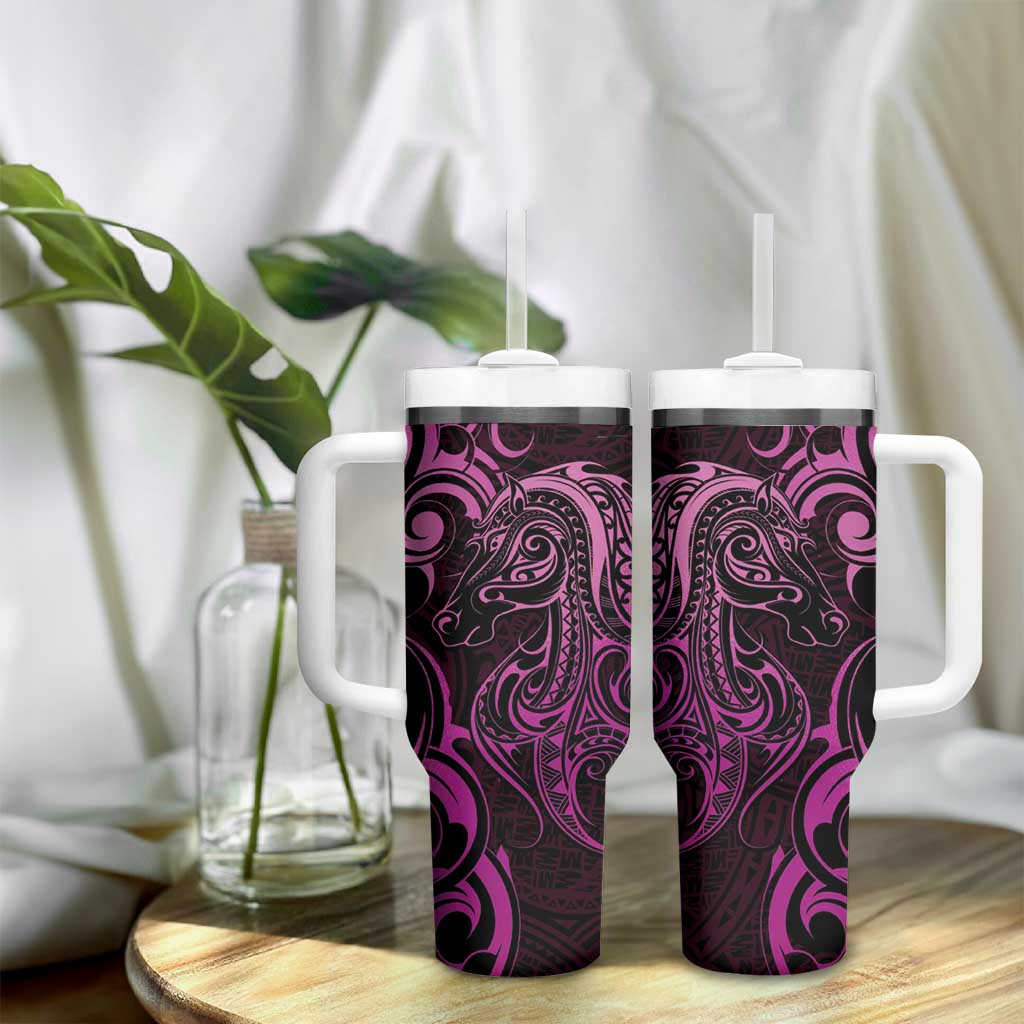 Pink Aoteara Horse Racing Tumbler With Handle NZ Maori Pattern