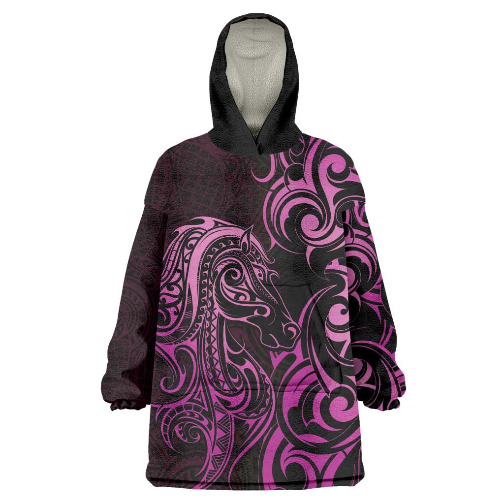 Pink Aoteara Horse Racing Wearable Blanket Hoodie NZ Maori Pattern