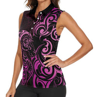 Pink Aoteara Horse Racing Women Sleeveless Polo Shirt NZ Maori Pattern