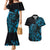 Blue Aoteara Horse Racing Couples Matching Mermaid Dress and Hawaiian Shirt NZ Maori Pattern