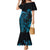 Blue Aoteara Horse Racing Mermaid Dress NZ Maori Pattern