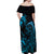 Blue Aoteara Horse Racing Off Shoulder Maxi Dress NZ Maori Pattern