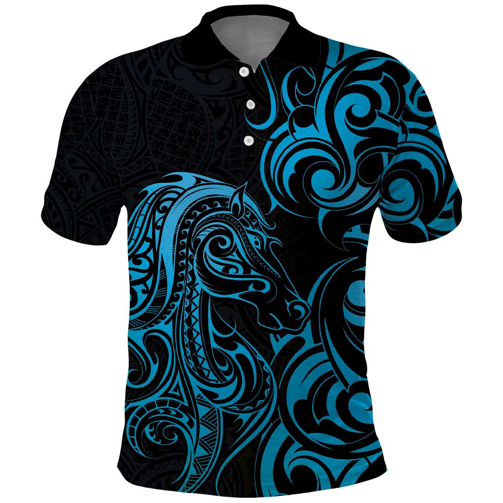 Blue Aotearoa Horse Racing Polo Shirt NZ Maori Pattern LT14 Blue - Polynesian Pride