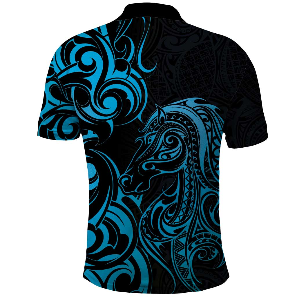 Blue Aotearoa Horse Racing Polo Shirt NZ Maori Pattern LT14 - Polynesian Pride