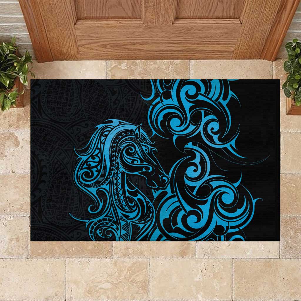 Blue Aoteara Horse Racing Rubber Doormat NZ Maori Pattern