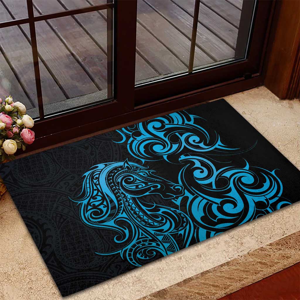 Blue Aoteara Horse Racing Rubber Doormat NZ Maori Pattern