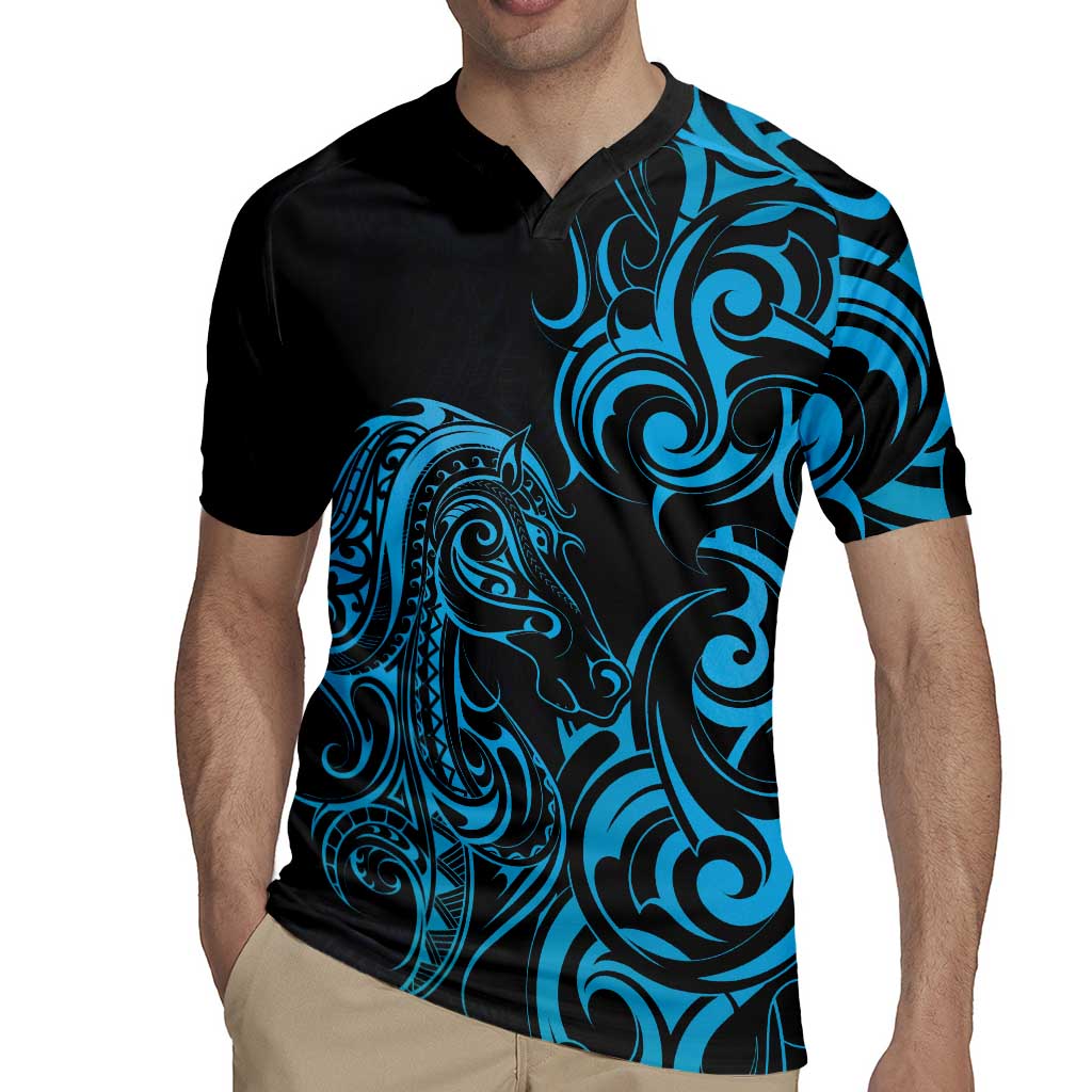 Blue Aoteara Horse Racing Rugby Jersey NZ Maori Pattern
