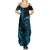 Blue Aoteara Horse Racing Summer Maxi Dress NZ Maori Pattern