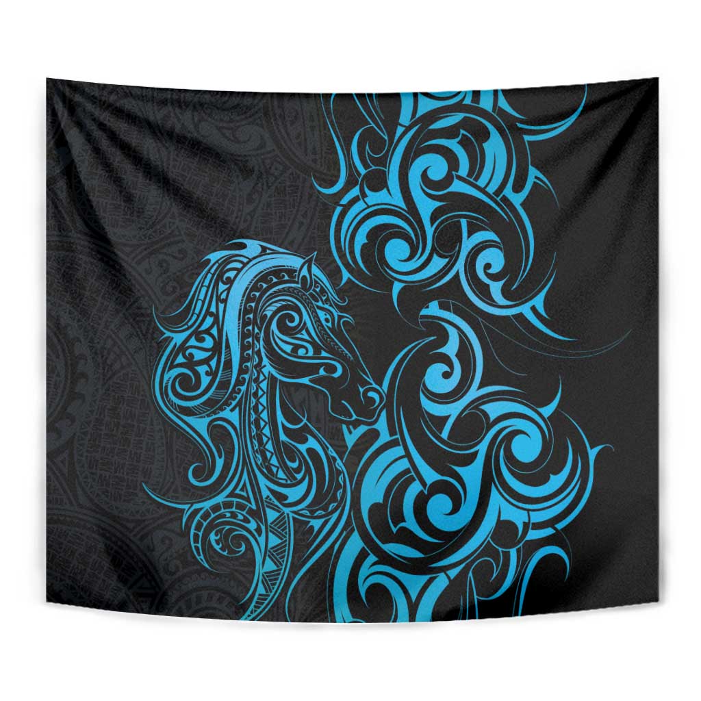 Blue Aoteara Horse Racing Tapestry NZ Maori Pattern