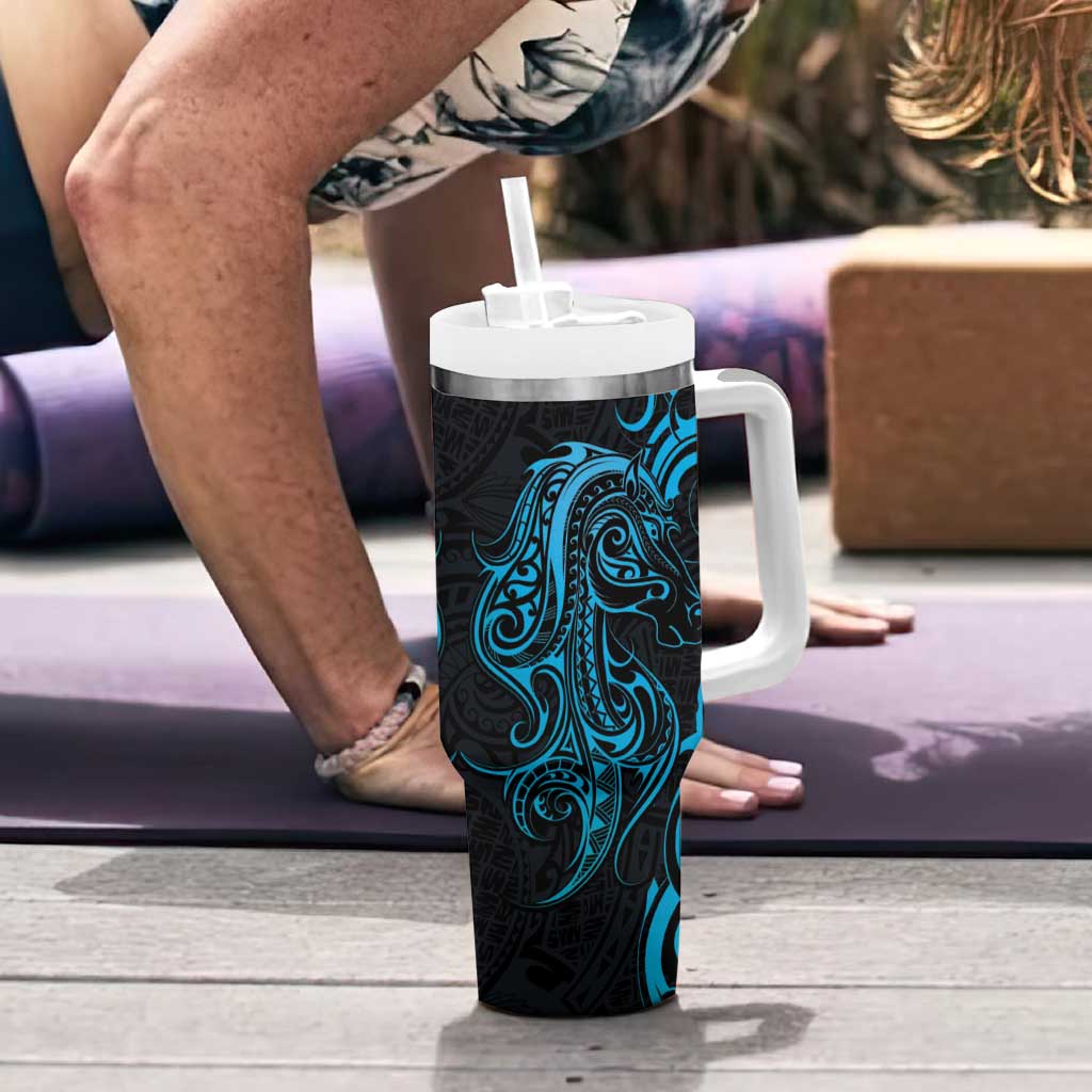 Blue Aoteara Horse Racing Tumbler With Handle NZ Maori Pattern