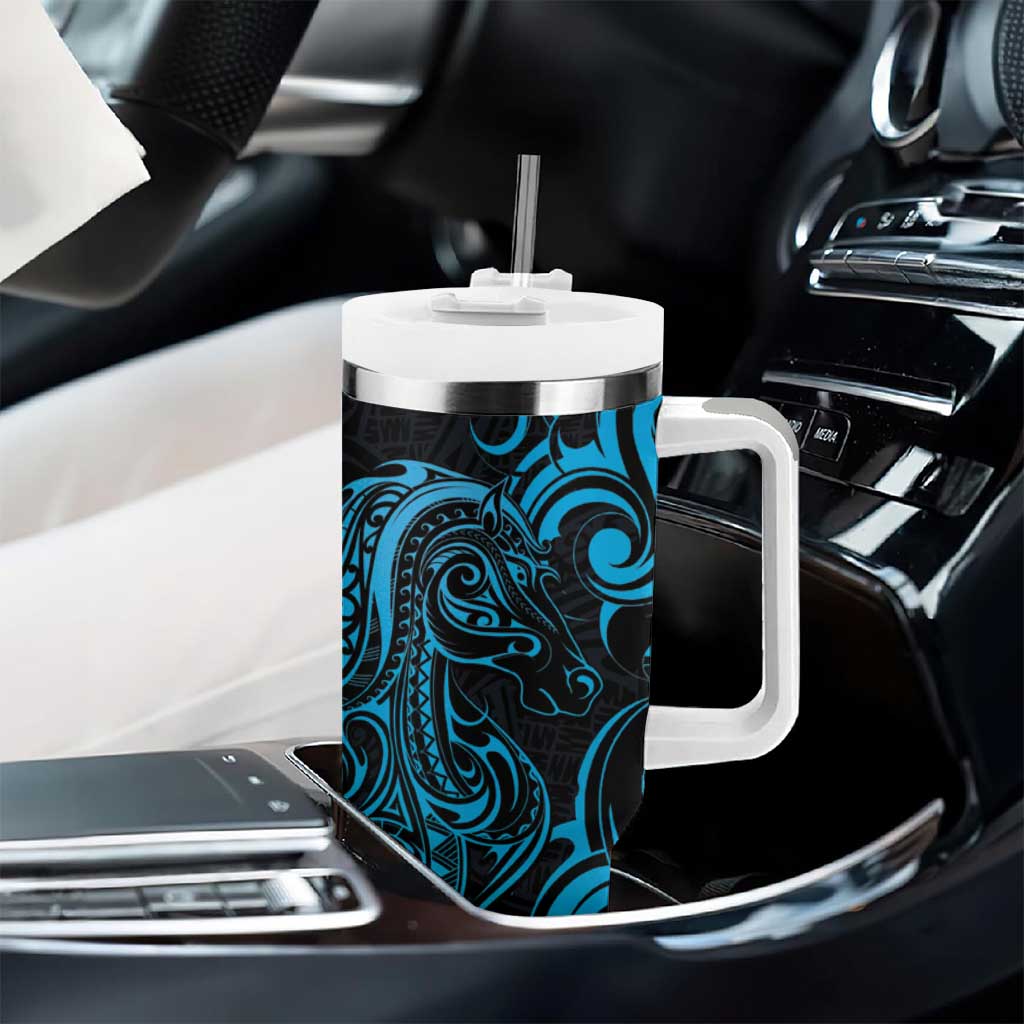 Blue Aoteara Horse Racing Tumbler With Handle NZ Maori Pattern