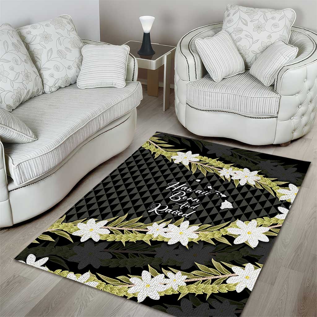 Born And Raised Aloha Hawaii Area Rug Kanaka Kakau Hawaiian Tiare Pakalana Lei - Polynesian Pride