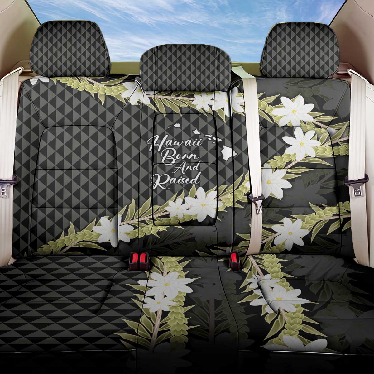 Born And Raised Aloha Hawaii Back Car Seat Cover Kanaka Kakau Hawaiian Tiare Pakalana Lei LT14 One Size Black - Polynesian Pride