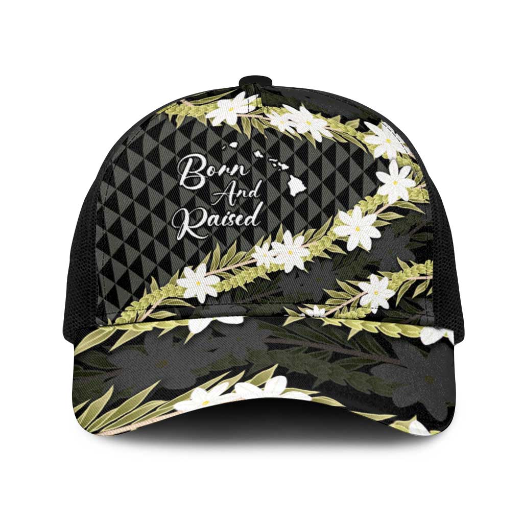 Born And Raised Aloha Hawaii Baseball Net Cap Kanaka Kakau Hawaiian Tiare Pakalana Lei - Polynesian Pride