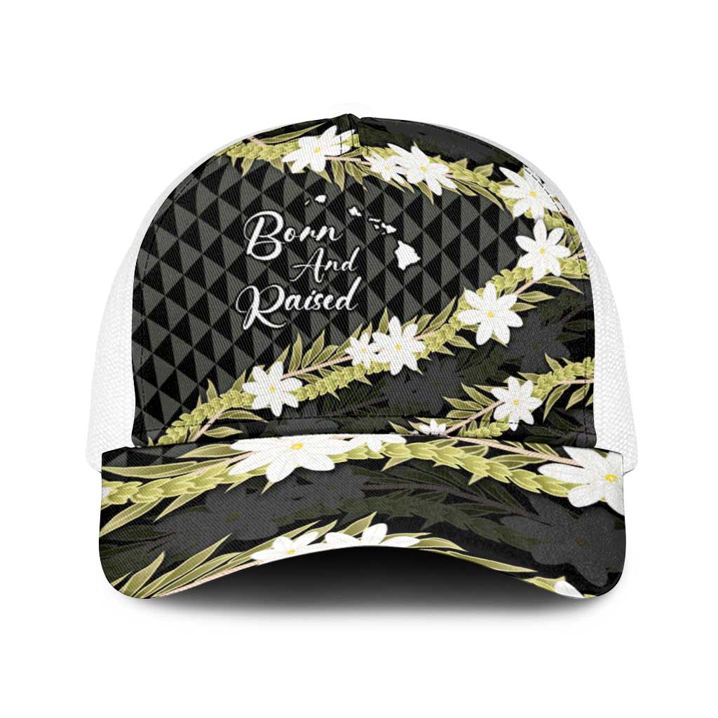 Born And Raised Aloha Hawaii Baseball Net Cap Kanaka Kakau Hawaiian Tiare Pakalana Lei - Polynesian Pride