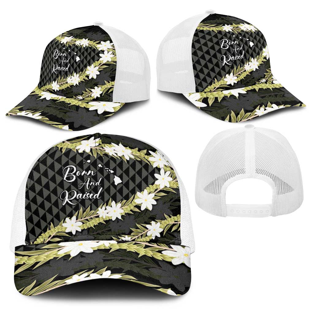 Born And Raised Aloha Hawaii Baseball Net Cap Kanaka Kakau Hawaiian Tiare Pakalana Lei - Polynesian Pride