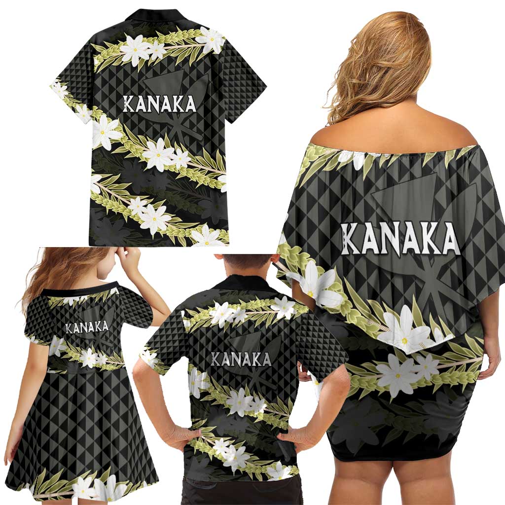 Born And Raised Aloha Hawaii Family Matching Off Shoulder Short Dress and Hawaiian Shirt Kanaka Kakau Hawaiian Tiare Pakalana Lei - Polynesian Pride
