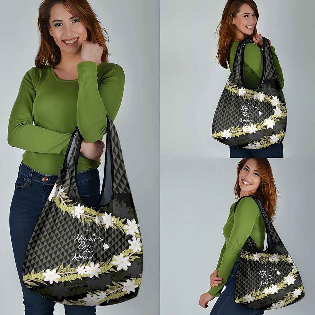 Born And Raised Aloha Hawaii Grocery Bag Kanaka Kakau Hawaiian Tiare Pakalana Lei - Polynesian Pride