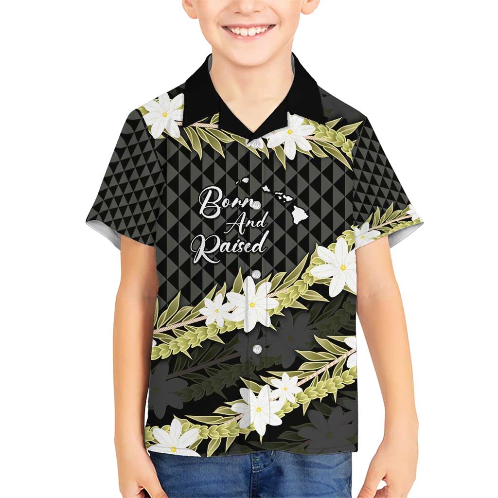 Born And Raised Aloha Hawaii Kid Hawaiian Shirt Kanaka Kakau Hawaiian Tiare Pakalana Lei - Polynesian Pride
