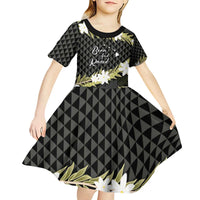 Born And Raised Aloha Hawaii Kid Short Sleeve Dress Kanaka Kakau Hawaiian Tiare Pakalana Lei - Polynesian Pride