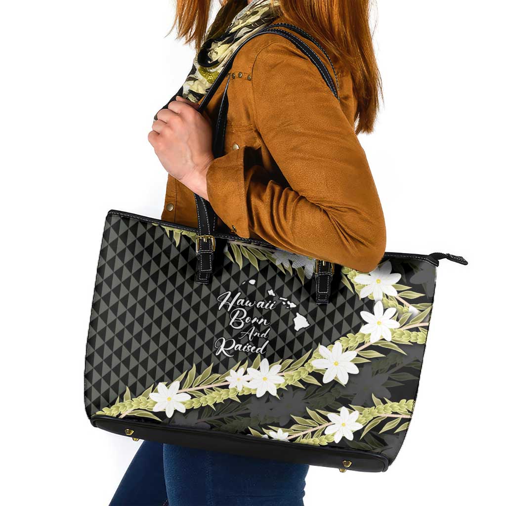 Born And Raised Aloha Hawaii Leather Tote Bag Kanaka Kakau Hawaiian Tiare Pakalana Lei - Polynesian Pride