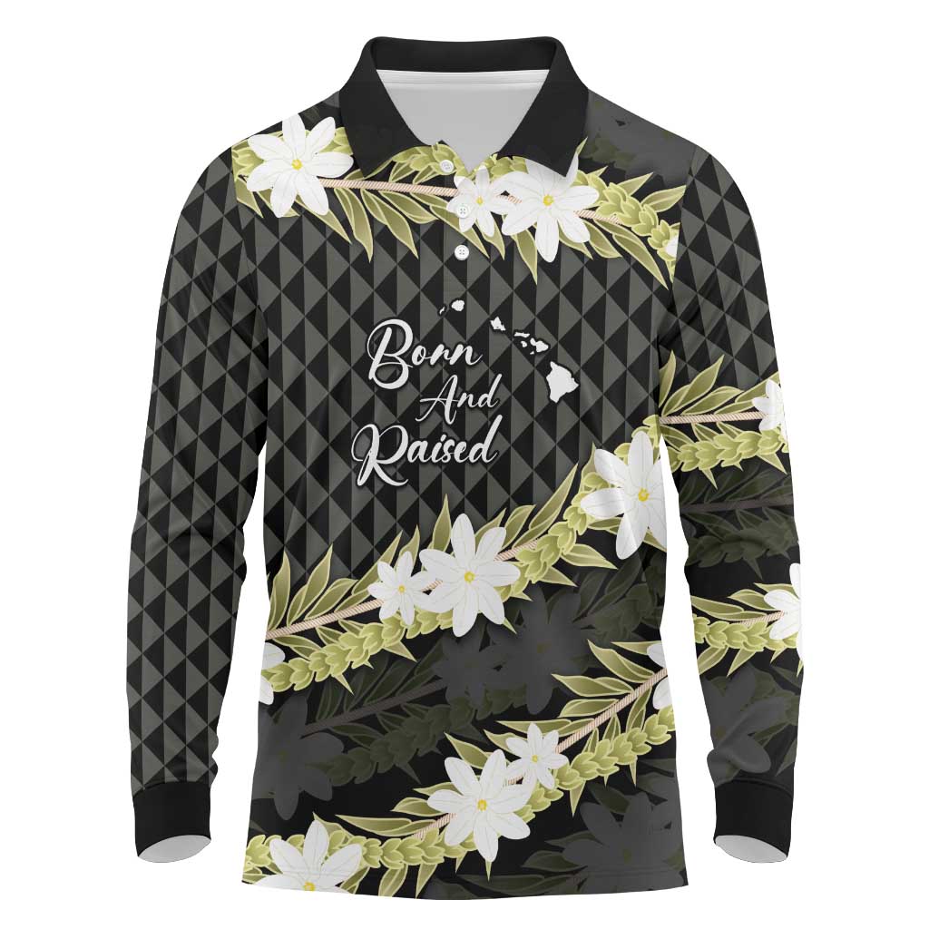 Born And Raised Aloha Hawaii Long Sleeve Polo Shirt Kanaka Kakau Hawaiian Tiare Pakalana Lei - Polynesian Pride