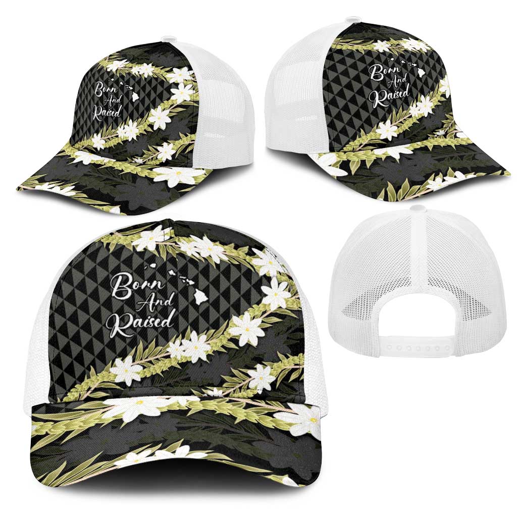Born And Raised Aloha Hawaii Mesh Trucker Cap Kanaka Kakau Hawaiian Tiare Pakalana Lei - Polynesian Pride
