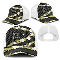 Born And Raised Aloha Hawaii Mesh Trucker Cap Kanaka Kakau Hawaiian Tiare Pakalana Lei - Polynesian Pride