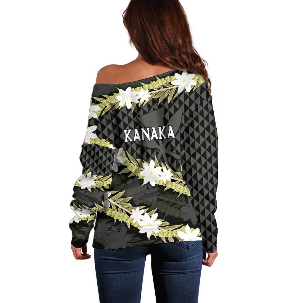 Born And Raised Aloha Hawaii Off Shoulder Sweater Kanaka Kakau Hawaiian Tiare Pakalana Lei - Polynesian Pride