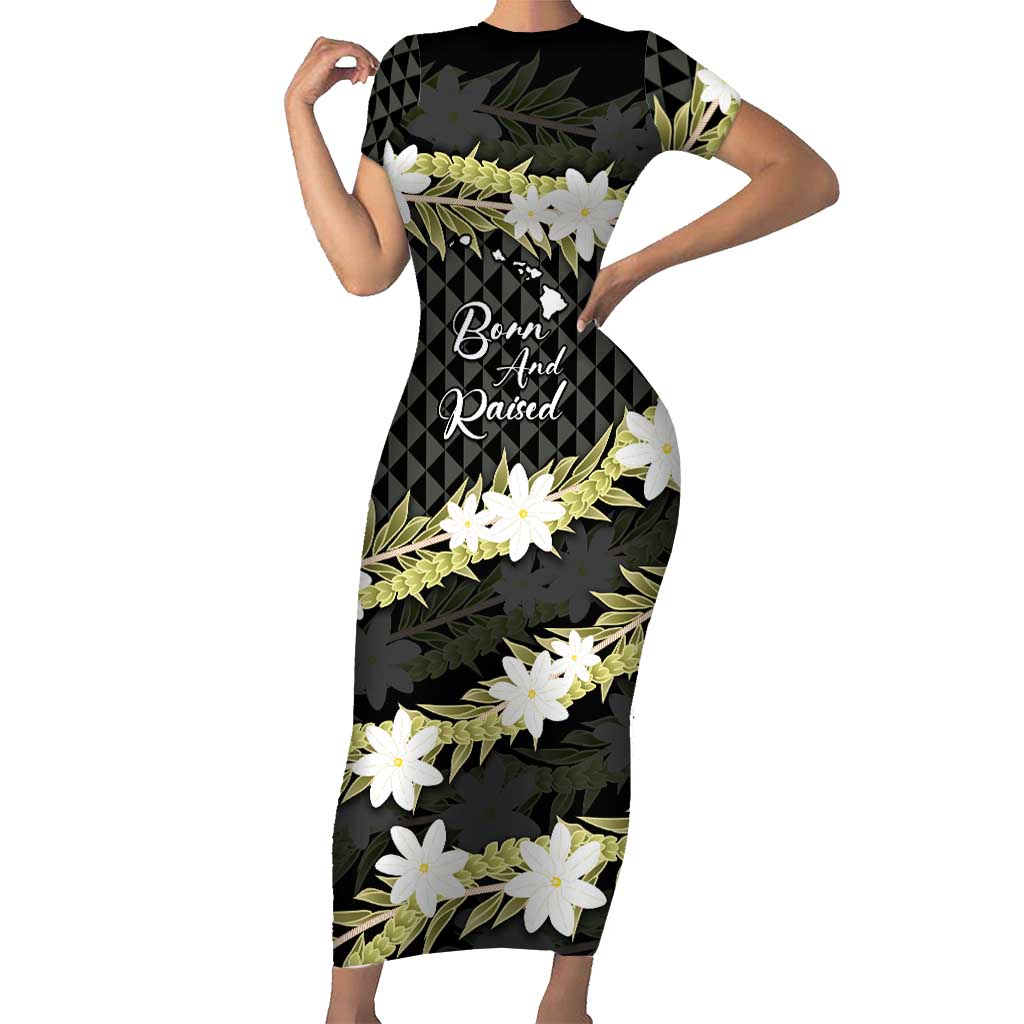 Born And Raised Aloha Hawaii Short Sleeve Bodycon Dress Kanaka Kakau Hawaiian Tiare Pakalana Lei - Polynesian Pride