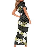 Born And Raised Aloha Hawaii Short Sleeve Bodycon Dress Kanaka Kakau Hawaiian Tiare Pakalana Lei LT14 - Polynesian Pride