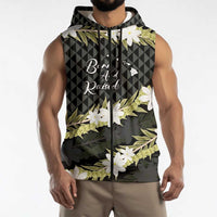 Born And Raised Aloha Hawaii Sleeveless Zip Hoodie Kanaka Kakau Hawaiian Tiare Pakalana Lei LT14 - Polynesian Pride