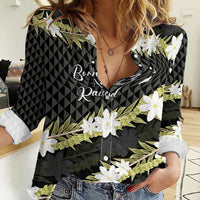 Born And Raised Aloha Hawaii Women Casual Shirt Kanaka Kakau Hawaiian Tiare Pakalana Lei LT14 Female Black - Polynesian Pride